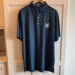 FJ FootJoy PGA Tour Men's Navy Valhalla Louisville Patterned Polo Golf Shirt